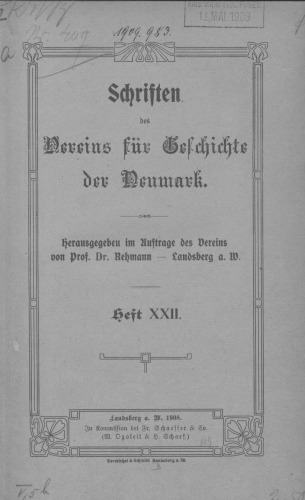 Schriften des Vereins für Geschichte der Neumark