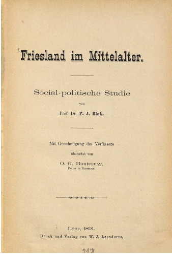 Friesland im Mittelalter : Sozial-politische Studie