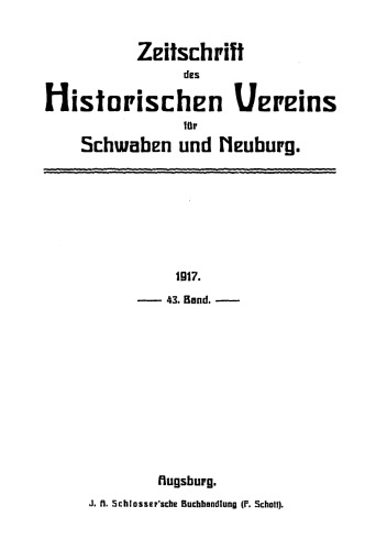 Zeitschrift des Historischen Vereins für Schwaben und Neuburg