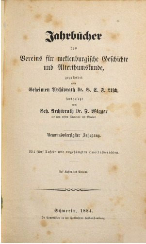 Jahrbücher des Vereins für mecklenburgische Geschichte und Altertumskunde
