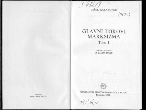 Glavni tokovi marksizma. Tom 1