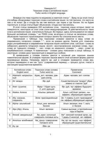 Тюркские слова в английском языке/ Turkic words in English language