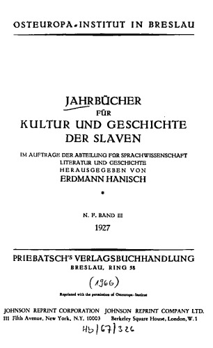 Jahrbücher für Kultur und Geschichte der Slaven