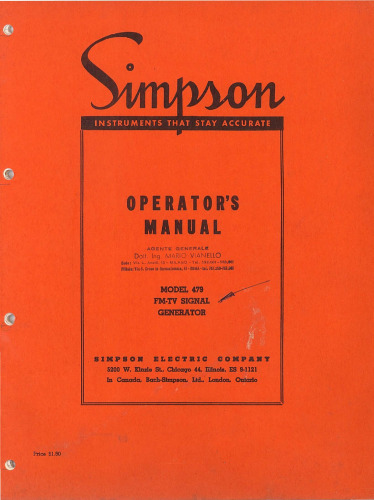 Operation's Manual Model 479 FM-TV Signal Generator