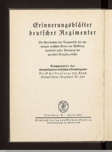 Das Königlich Preußishe Feldartillerie-Regiment Nr. 241