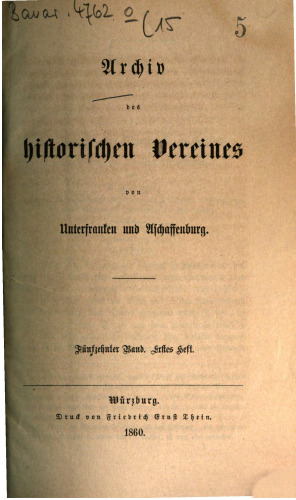 Archiv des Historischen Vereins von Unterfranken und Aschaffenburg