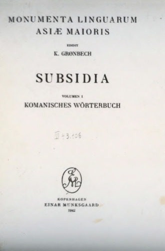 Komanisches Wörterbuch. Türkischer Wortindex Zu Codex Cumanicus