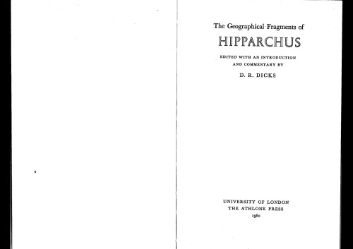The Geographical Fragments of Hipparchus