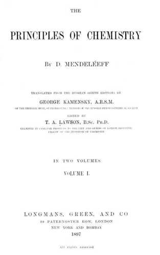 The Principles of Chemistry, Volume I