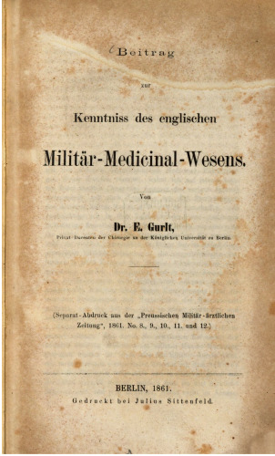 Beitrag zur Kenntnis des englischen Militär-Medizinalwesens