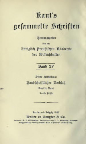 Handschriftlicher Nachlaß / Anthropologie (Neudruck)