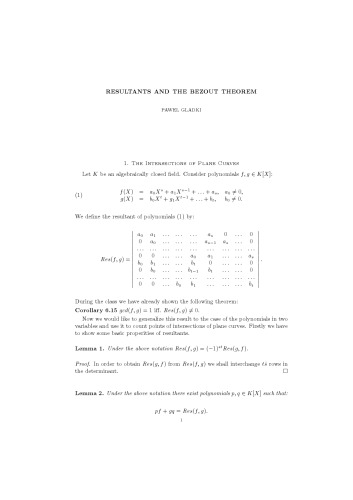 Resultants and the Bezout theorem [expository notes]