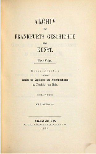 Archiv für Frankfurts Geschichte und Kunst