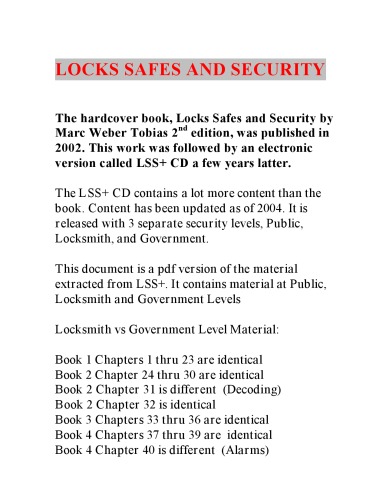 Locks, Safes and Security: An International Police Reference. eBook version