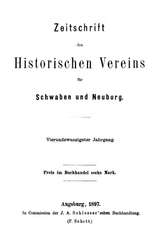 Zeitschrift des Historischen Vereins für Schwaben und Neuburg