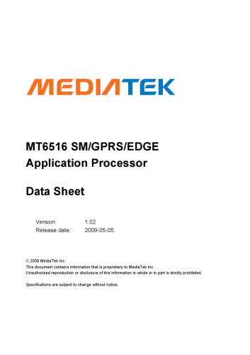 MT6516 SM/GPRS/EDGE Application Processor Datasheet