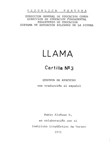 Llama. Cartilla № 3. Quechua de Ayacucho