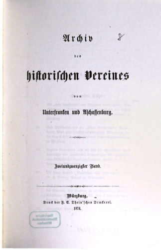 Archiv des Historischen Vereins von Unterfranken und Aschaffenburg
