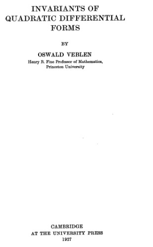 Invariants of Quadratic Differential Forms (Cambridge Tracts in Mathematics)