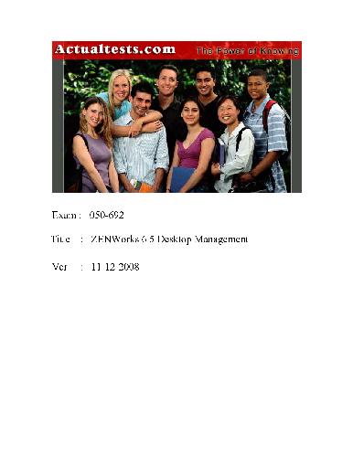 ActualTests ZENWorks 6 5 Desktop Management Exam 050692