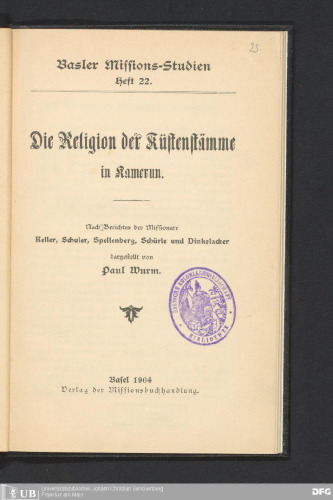 Die Religion der Küstenstämme in Kamerun
