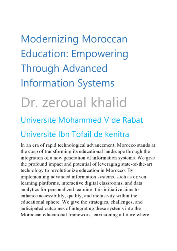 Modernizing Moroccan Education Empowering Through Advanced Information Systems