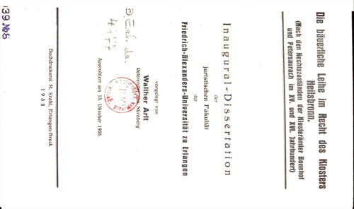 Die bäuerliche Leihe im Recht des Klosters Heilsbronn, nach den Rechtszuständen der Klosterämter Bonnhof und Petersaurach im XV. und XVI. Jahrhundert