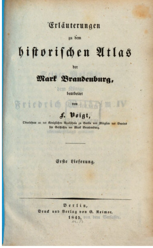 Erläuterungen zu dem historischen Atlas der Mark Brandenburg