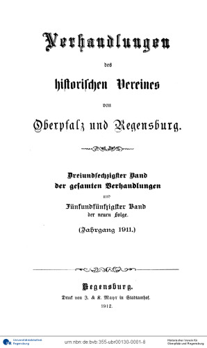 Verhandlungen des Historischen Vereins für Oberpfalz und Regensburg