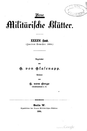 Neue Militärische Blätter / Zweites Semester 1894