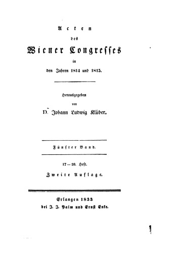 Acten [Akten] des Wiener Congresses [Kongresses] in den Jahren1814 und 1815