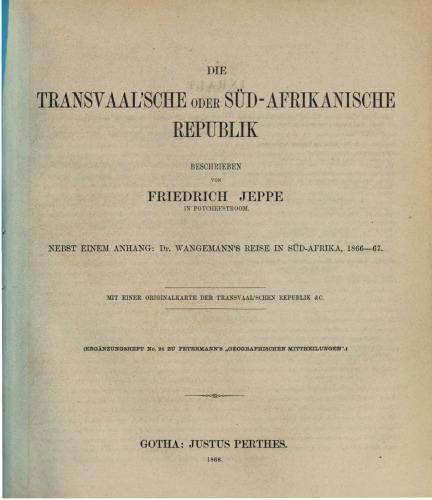 Die Transvaalsche oder Südafrikanische Republik