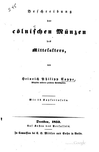 Beschreibung der cölnischen Münzen des Mittelalters