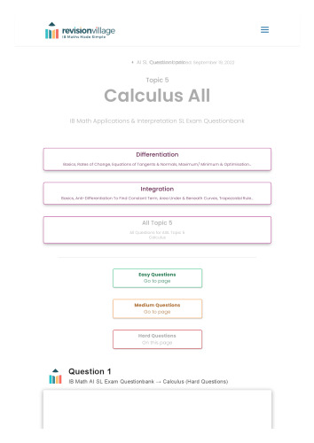 Revision village Math AI SL - Calculus - Hard Difficulty Questionbank