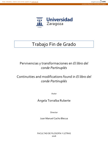 Pervivencias y transformaciones en El libro del conde Partinuplés / Continuities and modifications found in El libro del conde Partinuplés