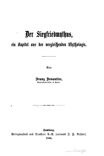 Der Siegfriedmythus, ein Kapitel aus der vergleichenden Mythologie