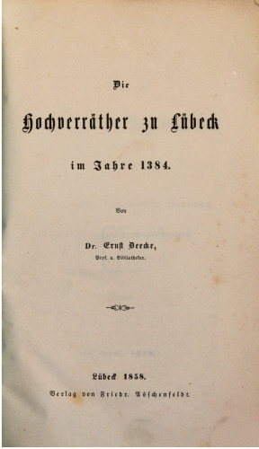 Die Hochverräter zu Lübeck im Jahre 1384