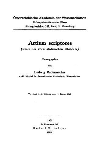 Artium scriptores: Reste der voraristotelischen Rhetorik