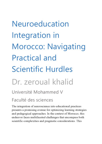 Neuroeducation Integration in Morocco Navigating Practical and Scientific Hurdles