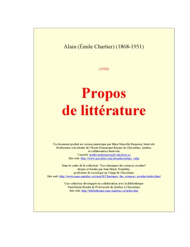 Propos de littérature