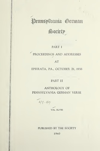 Proceedings and Addresses at Ephrata, Pa., October 21, 1938