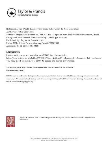 Reforming the World Bank: From Social-Liberalism to Neo-Liberalism