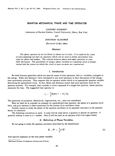 Physics Physique Fizika 1, 49 Quantum mechanical phase and time operator