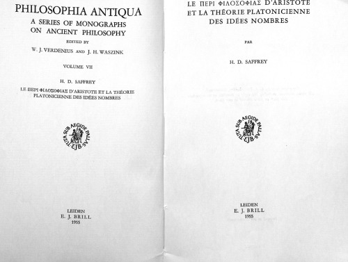 Le peri philosophias d'Aristote et la theorie platoniceinne des idees nombres