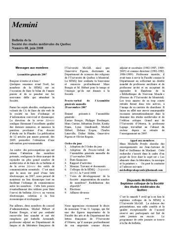 Memini : bulletin de la Société des études médiévales du Québec