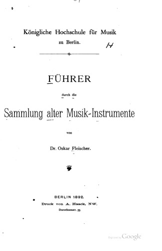 Führer durch die Sammlung alter Musik-Instrumente