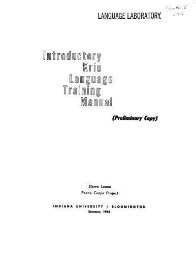 Introductory Krio Language Training Manual