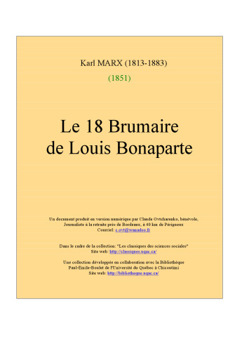 Le 18 Brumaire de Louis Bonaparte
