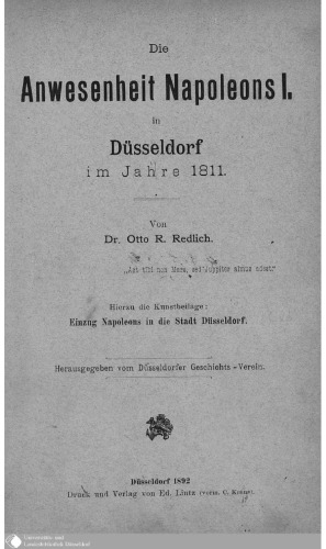 Die Anwesenheit Napoleons I. in Düsseldorf im Jahre 1811