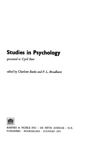 Studies in Psychology: presented to Cyril Burt